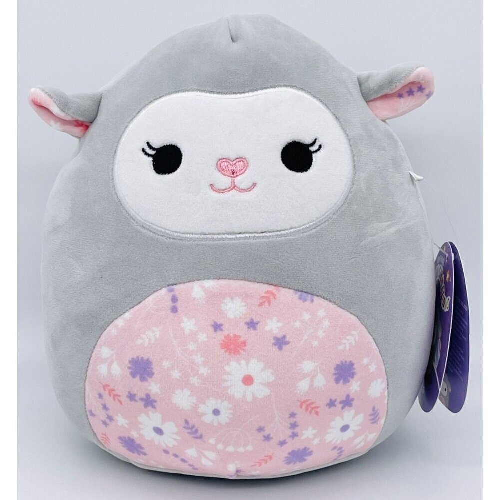 NWT Squishmallows 8” Elea Lamb Grey Pink Floral Belly Squishdate 05.30.2023